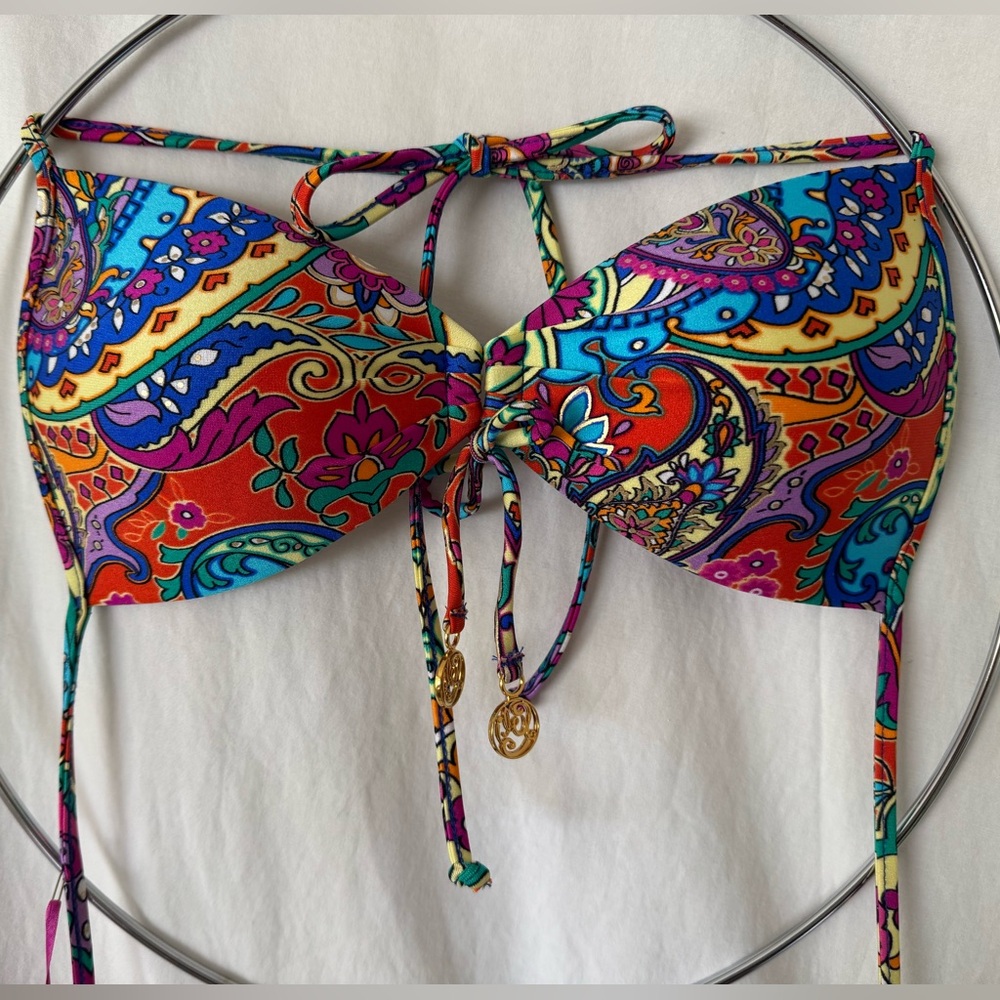 Luli Fama Designer Red and Blue Bandeau Bikini Top